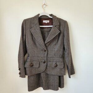 Yves Saint Laurent Vintage Houndstooth Blazer Skirt Set Size 42